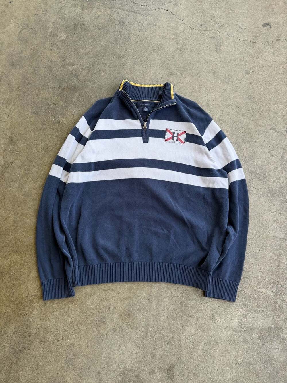 Y2K Tommy Hilfiger Men's navy Quarter-Zip  Sweater